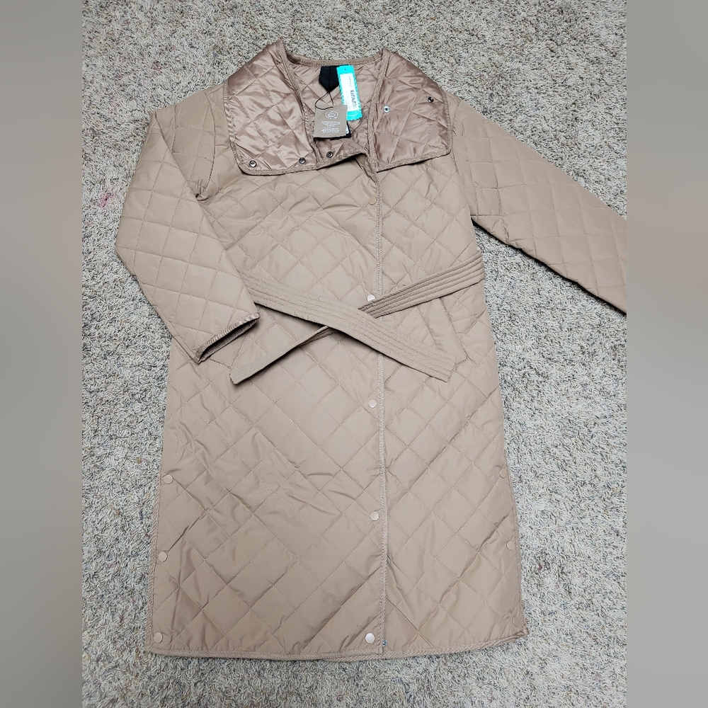 Tan quilted trench coat